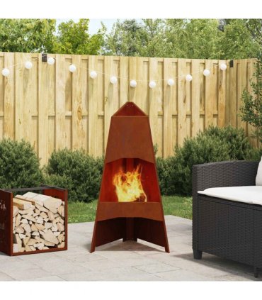 vidaXL Fire Pit Brown 50 x 50 x 95 cm Weathering Steel — Colour: Weathering steel/brown
