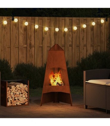 vidaXL Fire Pit Brown 50 x 50 x 95 cm Weathering Steel — Colour: Weathering steel/brown