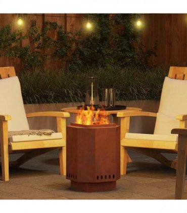 vidaXL Smokeless Fire Pit Brown 38 x 38 x 51 cm Weathering Steel — Colour: Weathering steel/brown