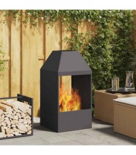 vidaXL Fire Pit Black 50 x 50 x 100 cm Steel — Colour: Cold-rolled steel/black, Model: without side cut-out pattern