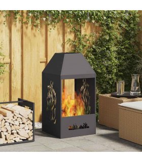 vidaXL Fire Pit Black 50 x 50 x 100 cm Steel — Colour: Cold-rolled steel/black, Model: with side cut-out pattern