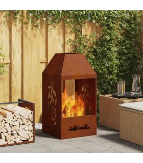 vidaXL Fire Pit Brown 50 x 50 x 100 cm Weather Steel — Colour: Weathering steel/brown, Model: with side cut-out pattern