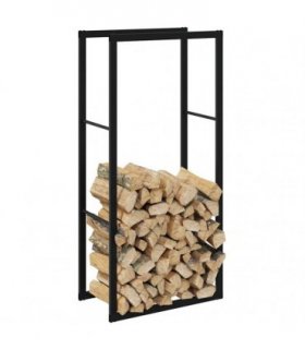 vidaXL Firewood Rack Black 55x30x116 cm Steel — Size: 55 x 30 x 116 cm