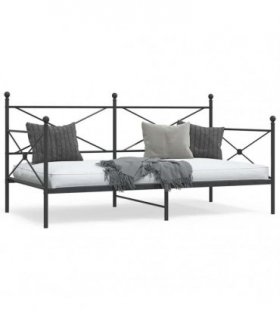vidaXL Day Bed without Mattress Black 100x190 cm Steel — Size: 100 x 190 cm, Model: without trundle