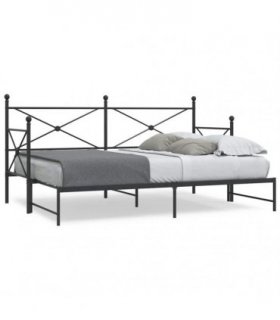 vidaXL Daybed with Trundle without Mattress Black 90x200 cm Steel — Size: 90 x 200 cm
