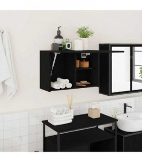 vidaXL Bathroom Wall Cabinet Black 60x25x40 cm Engineered Wood — Size: 60 x 25 x 40 cm