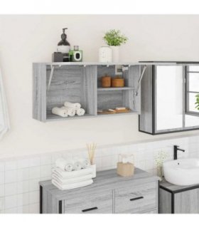 vidaXL Bathroom Wall Cabinet Grey Sonoma 80x25x40 cm Engineered Wood — Size: 80 x 25 x 40 cm