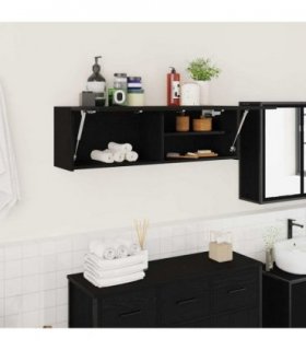 vidaXL Bathroom Wall Cabinet Black 100x25x30 cm Engineered Wood — Size: 100 x 25 x 30 cm