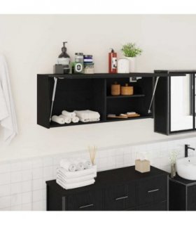 vidaXL Bathroom Wall Cabinet Black 100x25x40 cm Engineered Wood — Size: 100 x 25 x 40 cm