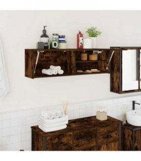 vidaXL Bathroom Wall Cabinet Smoked Oak 100x25x30 cm Engineered Wood — Size: 100 x 25 x 30 cm