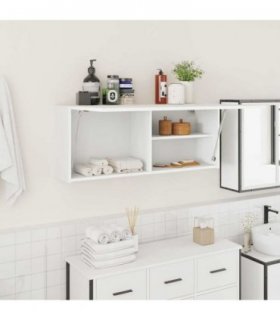 vidaXL Bathroom Wall Cabinet White 100x25x40 cm Engineered Wood — Size: 100 x 25 x 40 cm