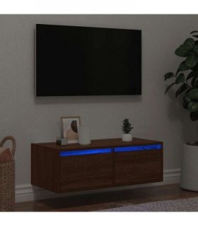 vidaXL TV Cabinet with LED Lights Brown Oak 75x35.5x25 cm