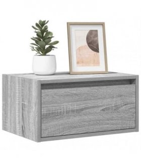 vidaXL Wall-mounted Bedside Cabinets with LED Lights 2 pcs Grey Sonoma — V0672059364