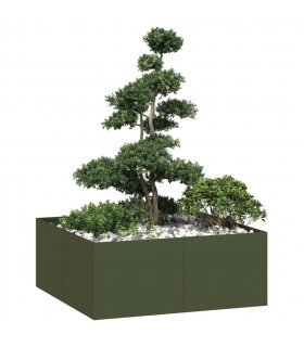 vidaXL Planter Olive Green 100x100x40 cm Steel — Size: 100 x 100 x 40 cm