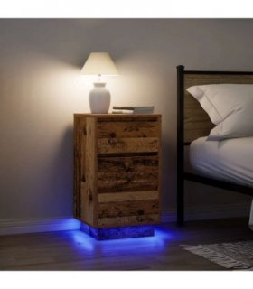 vidaXL Bedside Cabinet with LED Lights Old Wood 38x34x65 cm