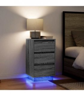 vidaXL Bedside Cabinet with LED Lights Grey Sonoma 38x34x65 cm