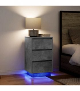vidaXL Bedside Cabinet with LED Lights Concrete Grey 38x34x65 cm