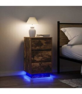 vidaXL Bedside Cabinet with LED Lights Smoked Oak 38x34x65 cm