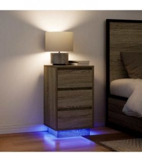 vidaXL Bedside Cabinet with LED Lights Sonoma Oak 38x34x65 cm