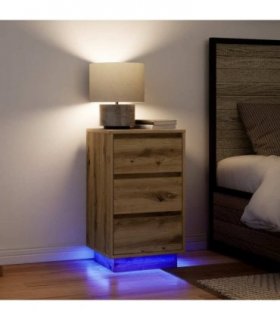 vidaXL Bedside Cabinet with LED Lights Artisan Oak 38x34x65 cm