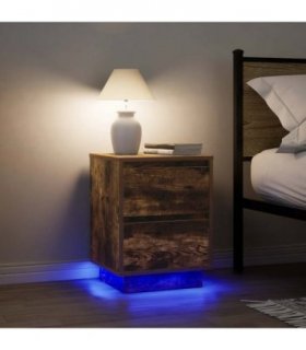 vidaXL Bedside Cabinets with LED Lights 2 pcs Smoked Oak 38x34x50 cm — V0672060393