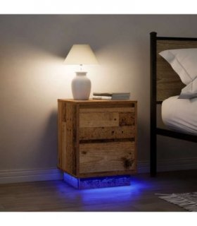 vidaXL Bedside Cabinets with LED Lights 2 pcs Old Wood 38x34x50 cm — V0672060394