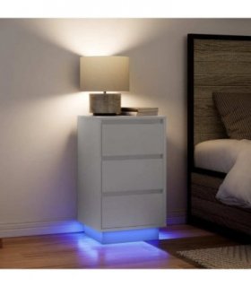 vidaXL Bedside Cabinet with LED Lights White 38x34x65 cm