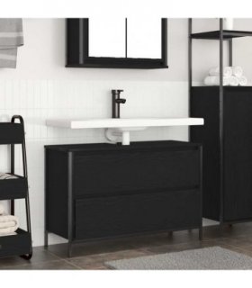 vidaXL Bathroom Basin Cabinet with Drawers Black Oak 90x34.5x60 cm