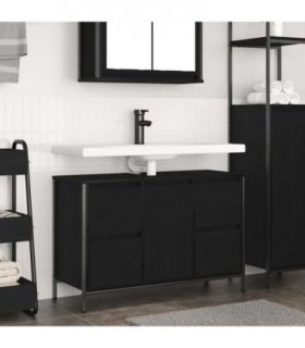 vidaXL Basin Cabinet with Drawers Black Oak 90x34.5x60 cm