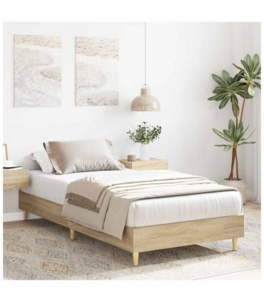 vidaXL Bed Frame No Mattress Sonoma Oak 100x200 cm Engineered Wood — Size: 100 x 200 cm