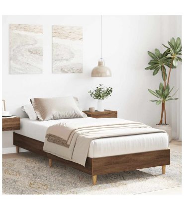 vidaXL Bed Frame No Mattress Brown Oak 100x200 cm Engineered Wood — Size: 100 x 200 cm