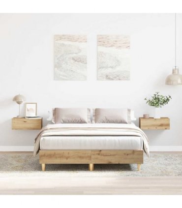 vidaXL Bed Frame No Mattress Artisan Oak 135x190 cm Double Engineered Wood — Colour: artisian oak, Size: 135 x 190 cm