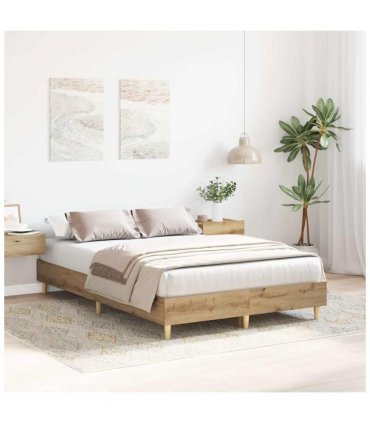 vidaXL Bed Frame No Mattress Artisan Oak 135x190 cm Double Engineered Wood — Colour: artisian oak, Size: 135 x 190 cm