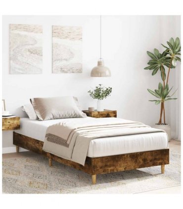 vidaXL Bed Frame No Mattress Smoked Oak 100x200 cm Engineered Wood — Size: 100 x 200 cm