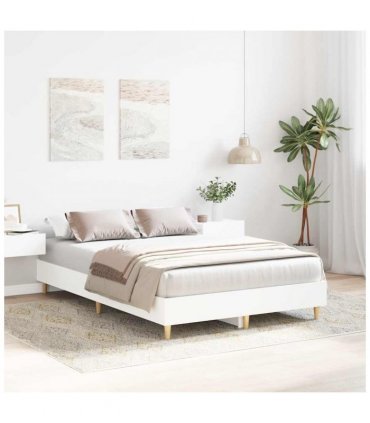 vidaXL Bed Frame No Mattress White 135x190 cm Double Engineered Wood — Size: 135 x 190 cm
