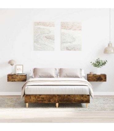 vidaXL Bed Frame No Mattress Smoked Oak 135x190 cm Double Engineered Wood — Size: 135 x 190 cm