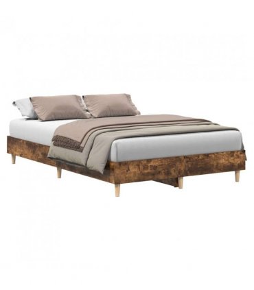 vidaXL Bed Frame No Mattress Smoked Oak 135x190 cm Double Engineered Wood — Size: 135 x 190 cm