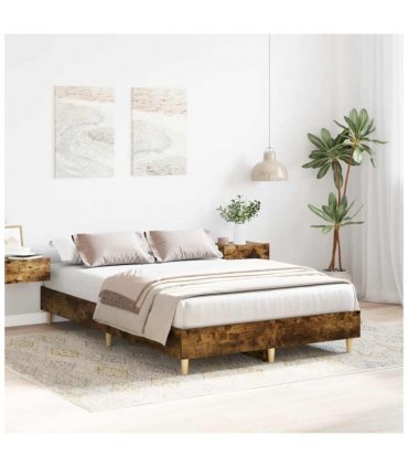 vidaXL Bed Frame No Mattress Smoked Oak 135x190 cm Double Engineered Wood — Size: 135 x 190 cm