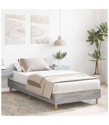 vidaXL Bed Frame No Mattress Grey Sonoma 100x200 cm Engineered Wood — Size: 100 x 200 cm