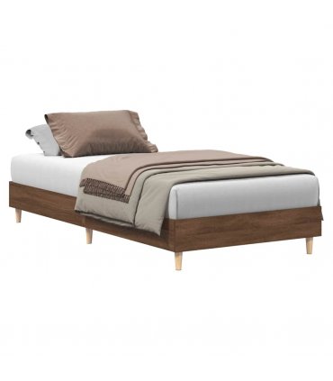 vidaXL Bed Frame No Mattress Brown Oak 75x190 cm Small Single Engineered Wood — Size: 75 x 190 cm