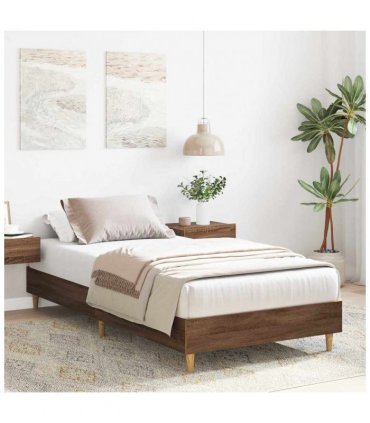vidaXL Bed Frame No Mattress Brown Oak 75x190 cm Small Single Engineered Wood — Size: 75 x 190 cm