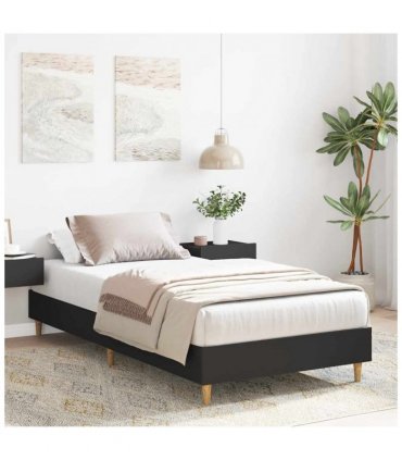 vidaXL Bed Frame No Mattress Black 75x190 cm Small Single Engineered Wood — Size: 75 x 190 cm
