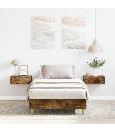 vidaXL Bed Frame No Mattress Smoked Oak 90x190 cm Single Engineered Wood — Size: 90 x 190 cm