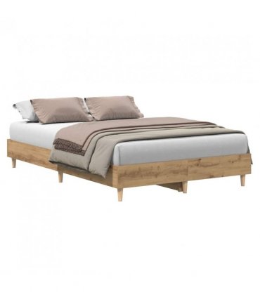 vidaXL Bed Frame No Mattress Artisan Oak 140x190 cm Engineered Wood — Colour: artisian oak, Size: 140 x 190 cm