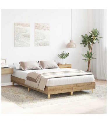 vidaXL Bed Frame No Mattress Artisan Oak 140x190 cm Engineered Wood — Colour: artisian oak, Size: 140 x 190 cm