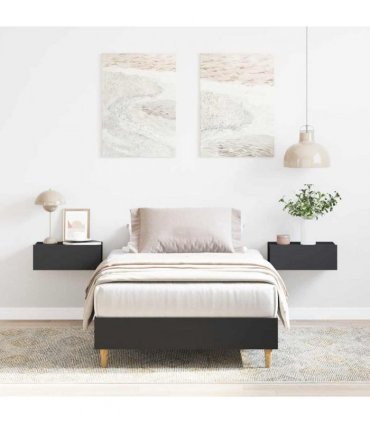 vidaXL Bed Frame No Mattress Black 90x200 cm Engineered Wood — Size: 90 x 200 cm