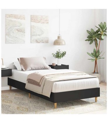 vidaXL Bed Frame No Mattress Black 90x200 cm Engineered Wood — Size: 90 x 200 cm