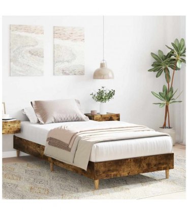 vidaXL Bed Frame No Mattress Smoked Oak 90x200 cm Engineered Wood — Size: 90 x 200 cm