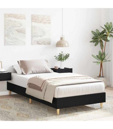 vidaXL Bed Frame Black Oak 203 x 93 x 25 cm Engineered Wood — Size: 90 x 200 cm
