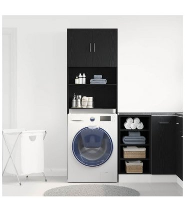 vidaXL Washing Machine Cabinet Black Oak 64x24x190 cm Engineered Wood